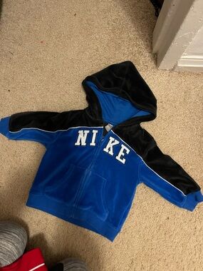 Nike Kids Royal Blue and Black Hooded Velvet Jacket